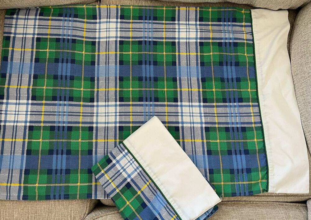 Martex ? Cotton Tartan Plaid Pillowcase Queen Standard Set Of 2 Blue Green 20x31